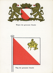 710385 Kaart, met op de voorzijde het wapen en de vlag van de gemeente Utrecht en op de achterzijde de uitleg van de ...